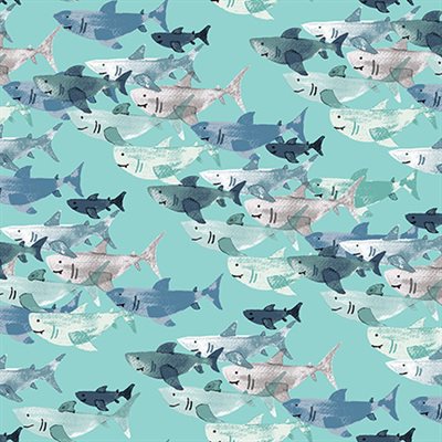C+S Kaikoura - Shark Frenzy - Tidepool Fabric