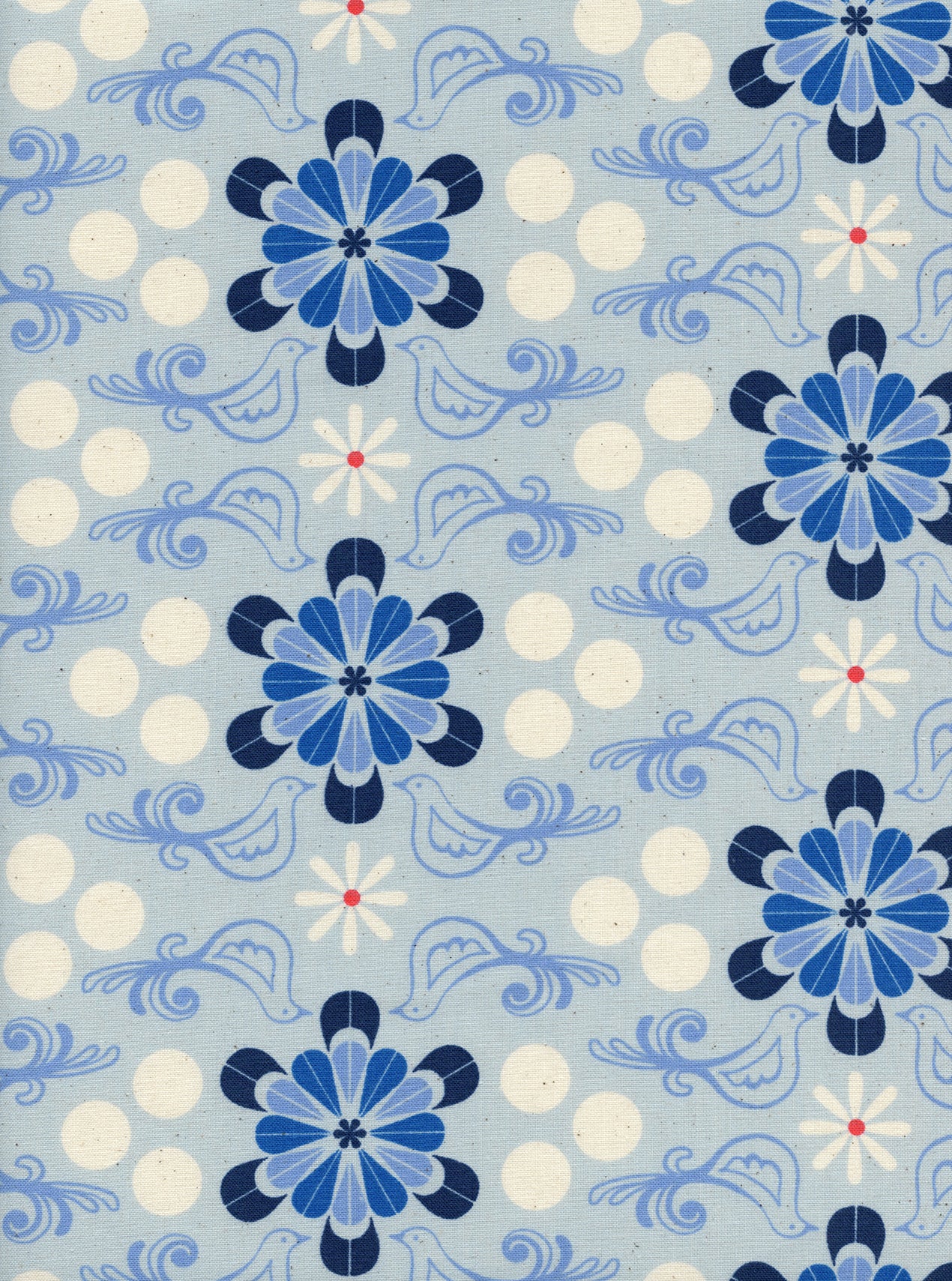 C+S S.S. Bluebird - Diner - Blue Unbleached Cotton Fabric