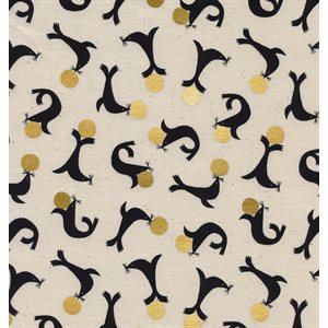 C+S Spectacle by Christian Robinson - Seal Circus - Natural Unbleached Cotton Metallic Fabric